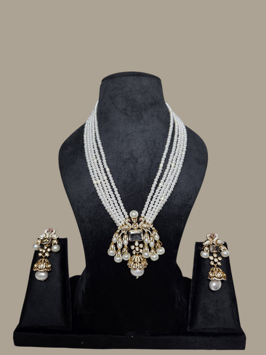 Classic Pearl Kundan Necklace & Earrings Set